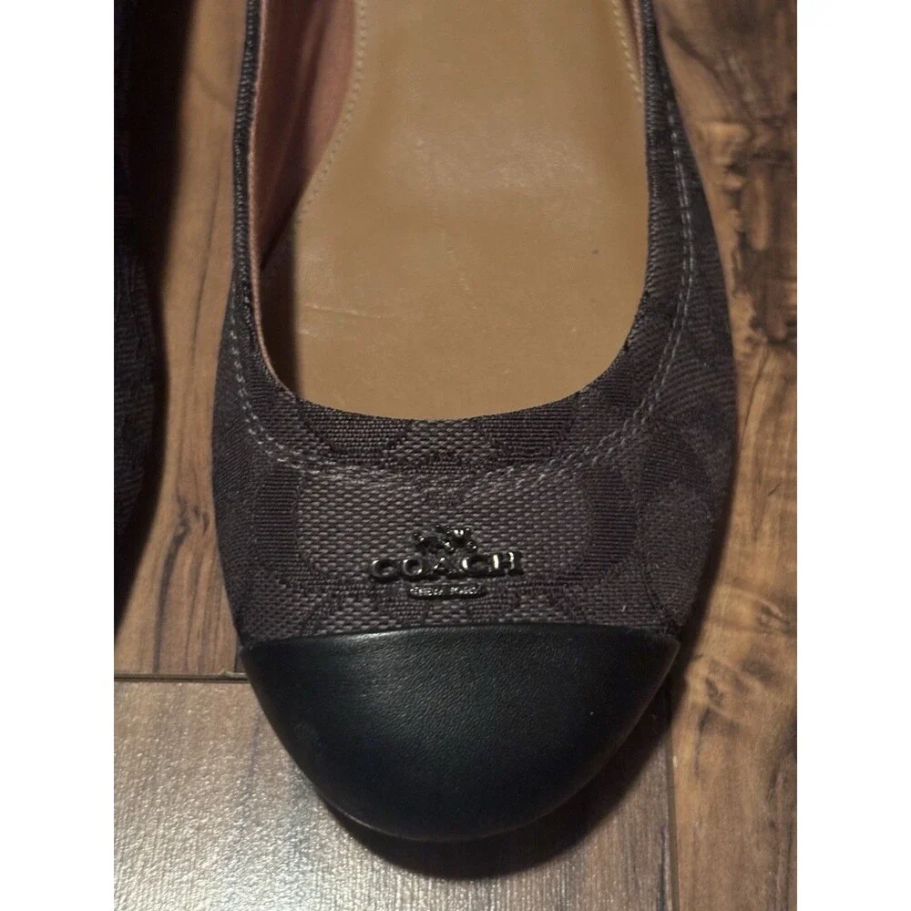 Coach Chelsea Signature Canvas Ballet Flats Size 8.5 Women's Black Leather Toe